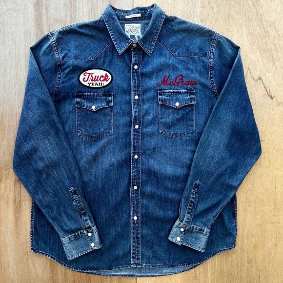 TIM MCGRAW “TRUCK YEAH” LUCKY BRAND PEARL SNAP LONG SLEEVE DENIM SHIRT MEN’S XL - Picture 1 of 13